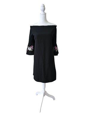 Jennifer Lopez Womens Black Off-Shoulder Dress Embroidered XL Boho Dark Romantic